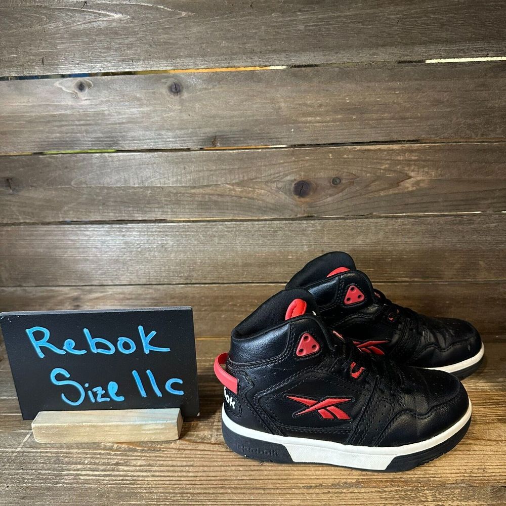 Kids Reebok Maverick Black Leather Athletic Mid Basketball Sneakers‎ Size 11 C